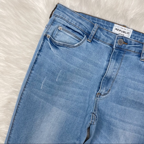 For The Republic • Distressed Fringe Hem Stretchy Denim Jeans - Picture 6 of 14